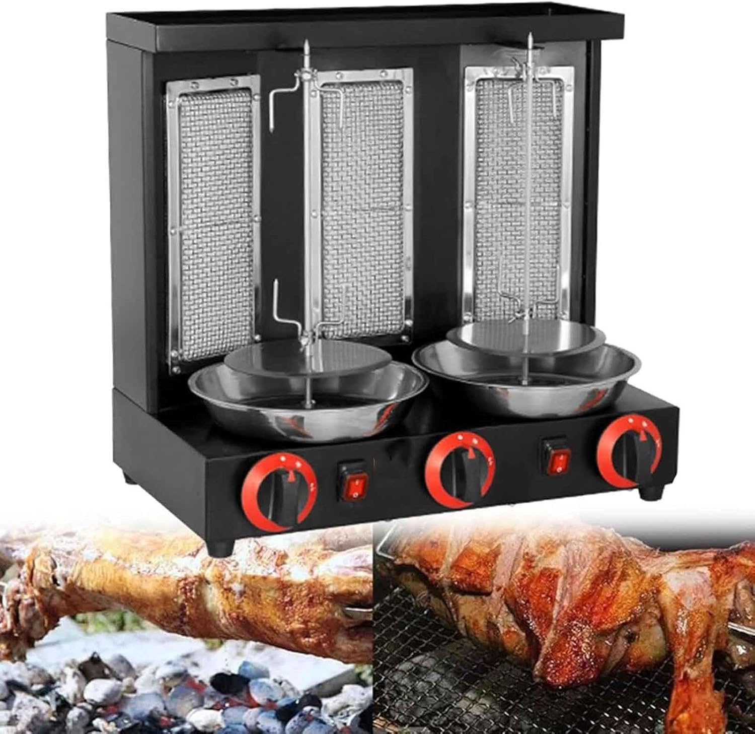 Commercial Shawarma Machine,360° Rotating Stainless Steel Vertical Grill with Adjustable Temperature,Ideal for Restaurant and Home Kitchen Use,Black