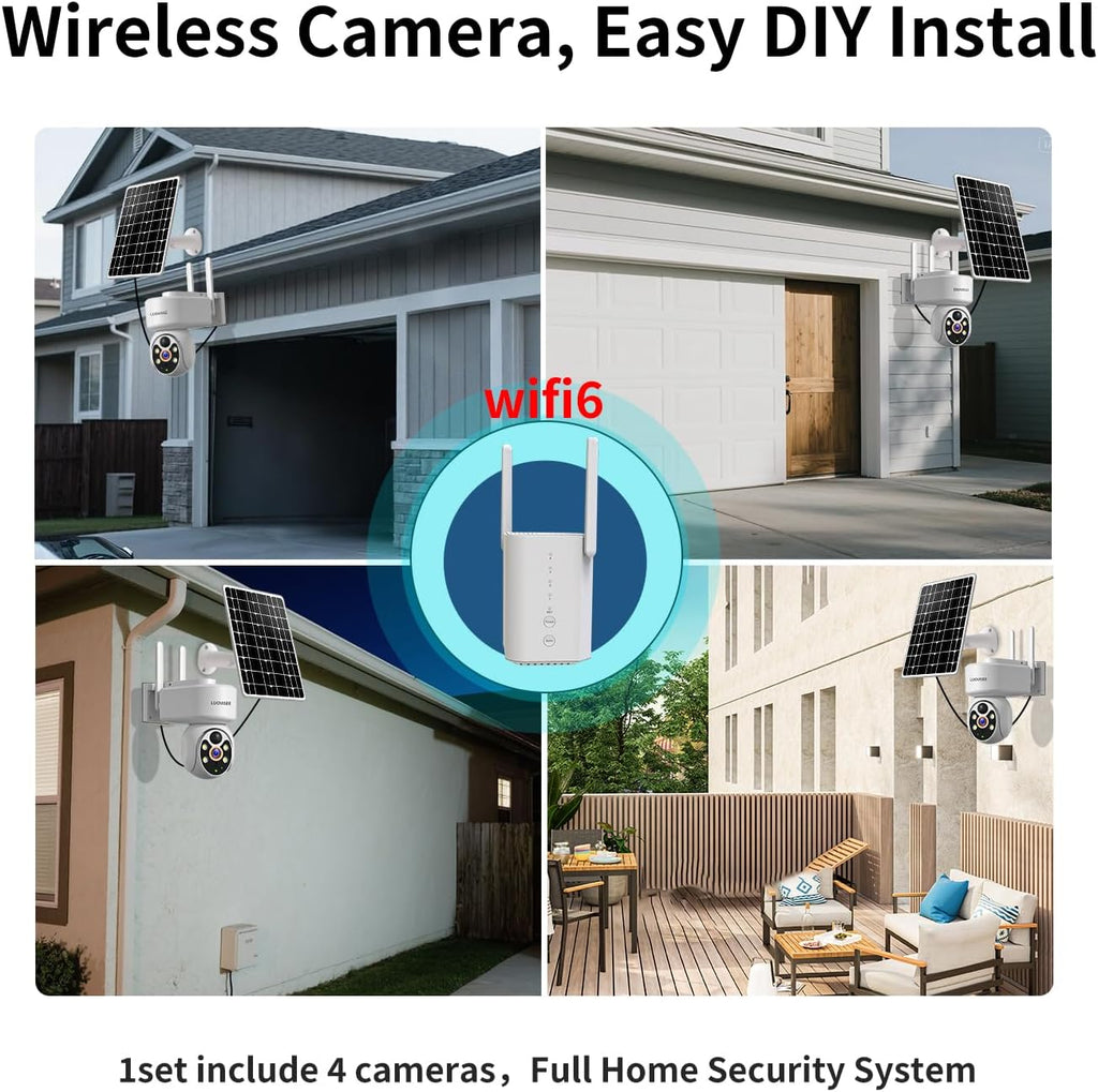 ESCANU Wireless Home Security Cameras System,Solar Power PTZ Outdoor Cameras,Motion Detection,Night Vision,Water-Proof,2-Way Audio,No Subscription Fee,Cloud/SD Card Storage