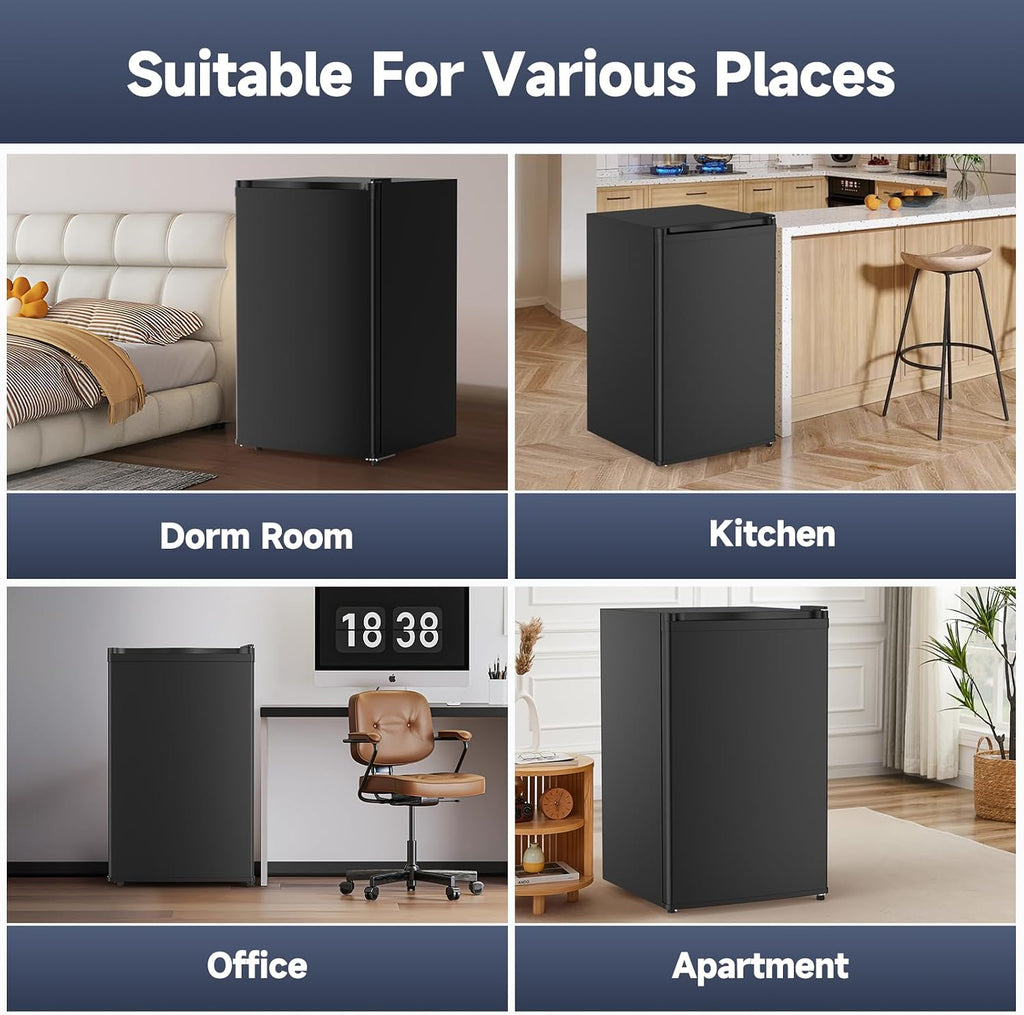 GarveeLife Mini Fridge with Freezer 4.3 Cu.Ft, Single Door Refrigerator with Adjustable Thermostat, Mini Compact Fridge for Bedroom, Office, Dorm, RV, Black