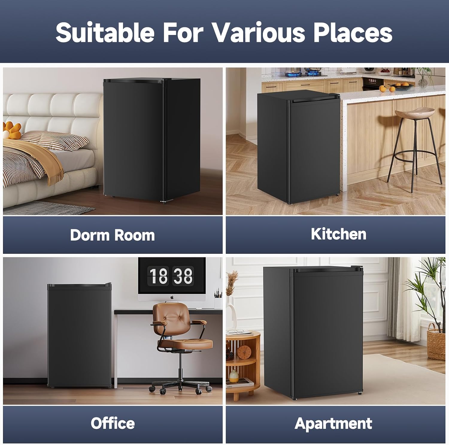GarveeLife Mini Fridge with Freezer 4.3 Cu.Ft, Single Door Refrigerator with Adjustable Thermostat, Mini Compact Fridge for Bedroom, Office, Dorm, RV, Black