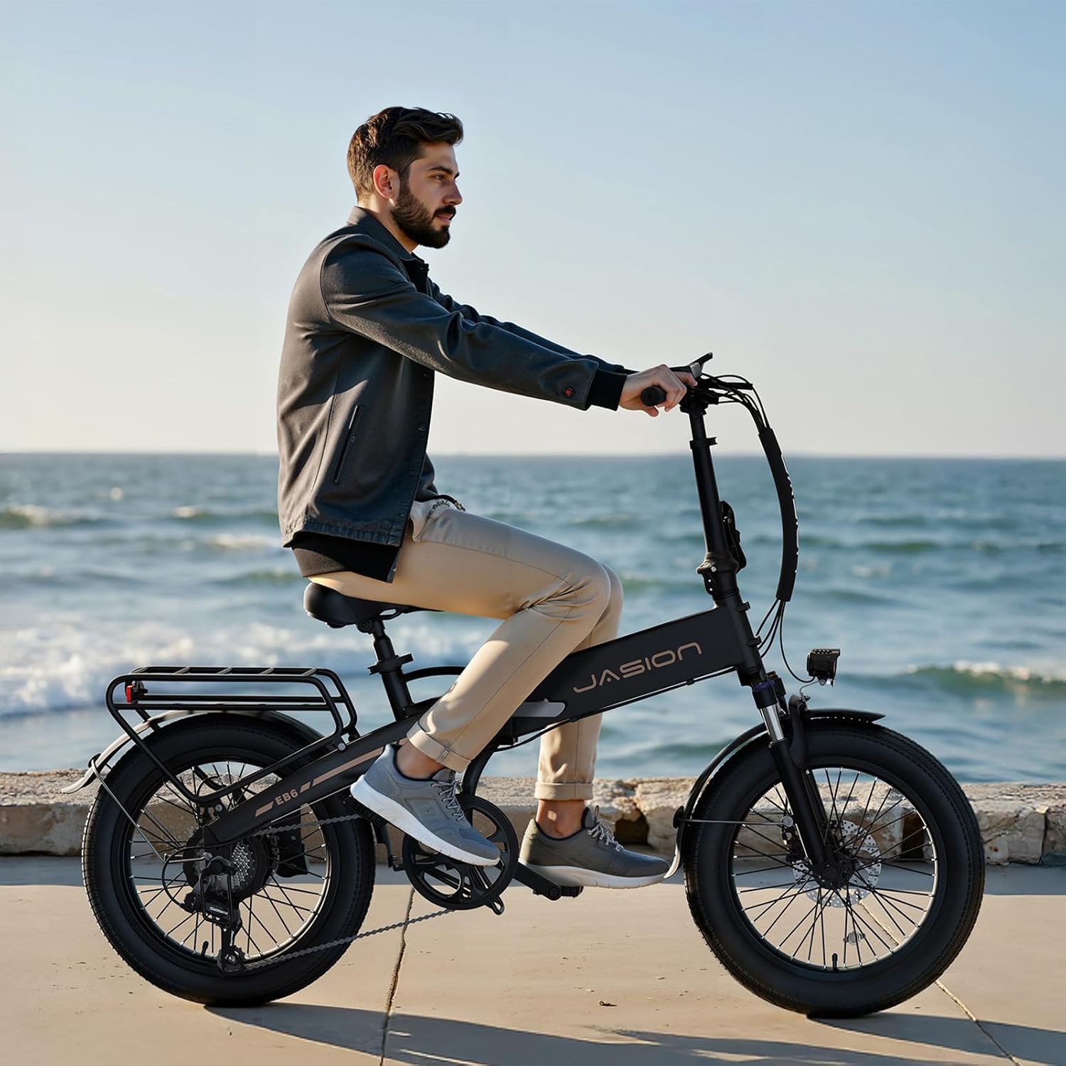 Jasion EBS Folding Electric Bike for Adults, Compact Portable 20' Fat Tire Ebike with 1200W Peak Motor, 48V Removable Battery, 25 MPH 50 Miles Aluminum Frame E-Bike Suitable for Trunk, RV, Apartment