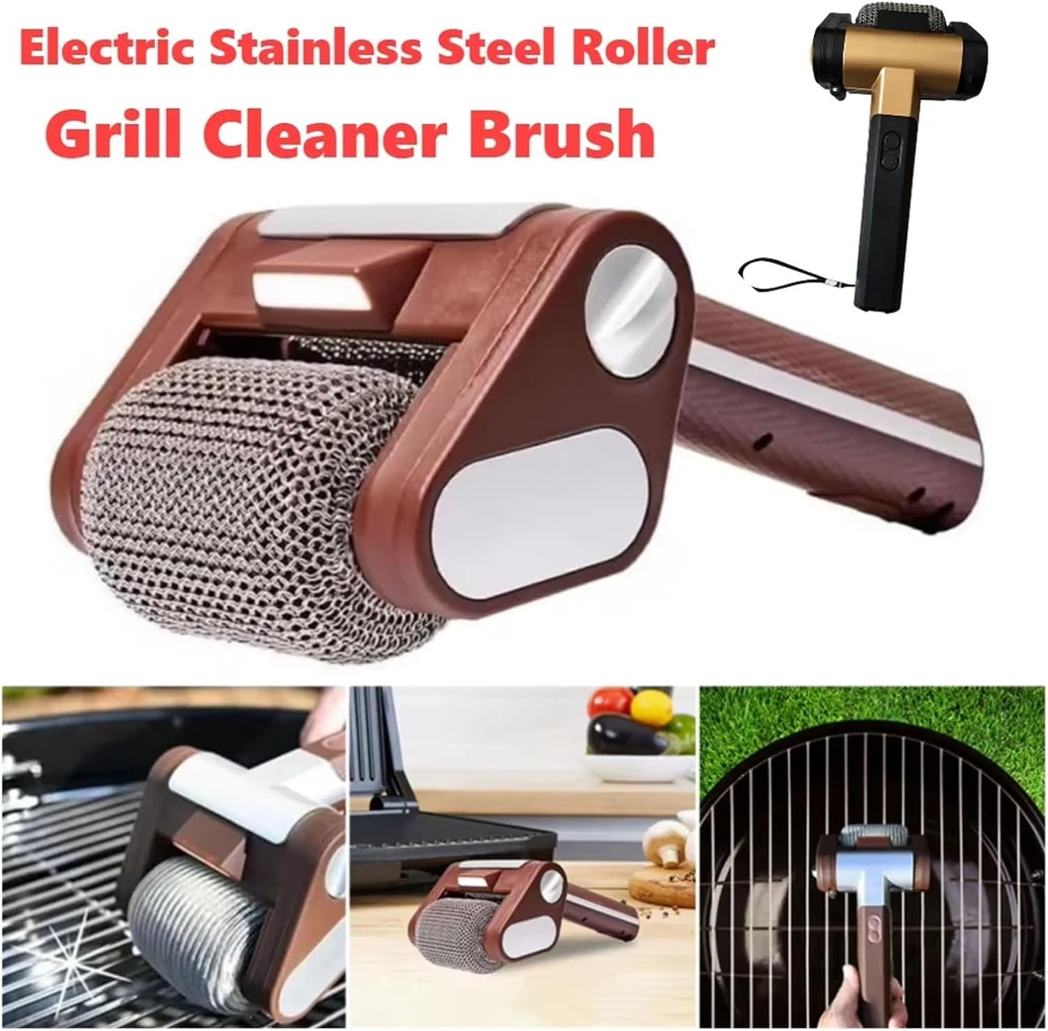 Fit for Electric Grill Cleaner with Lights - Stainless Steel BBQ Brush with Replaceable Heads for Home Cleaning(Set D)