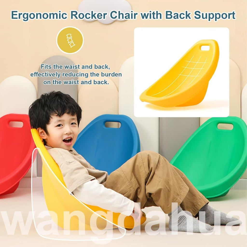 Floor Chair for Kids, 4 Packs Green Sensory Rocking Chair, Portable Reading Chair with Back Support, Plastic Scoop Chairs for Classroom, Flexible Seating for Classroom, Scoop Rocker Chair for Toddler