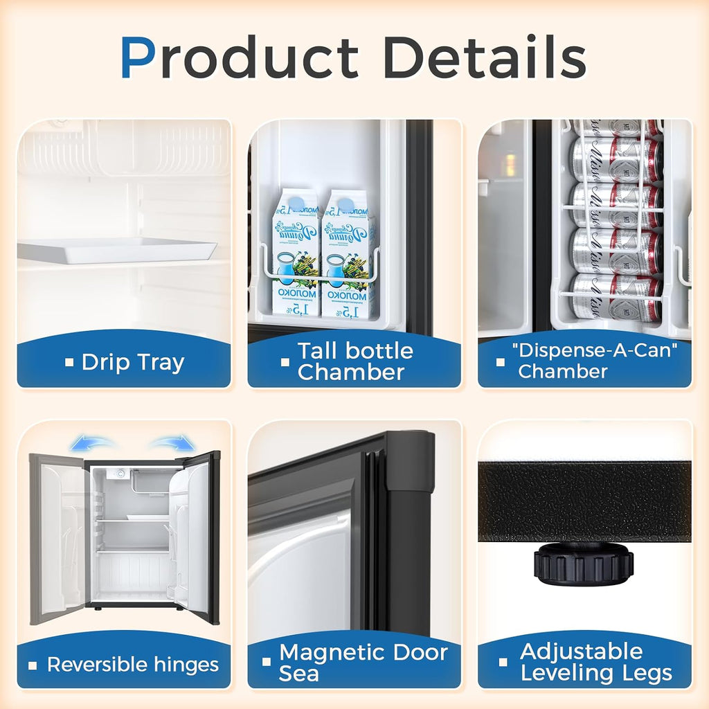 Antarctic Star Mini Compact Refrigerator with Freezer, 2.6 Cu.Ft. Single Door Adjustable Removable Shelves for Apartment/Dorm/Office,BLACK