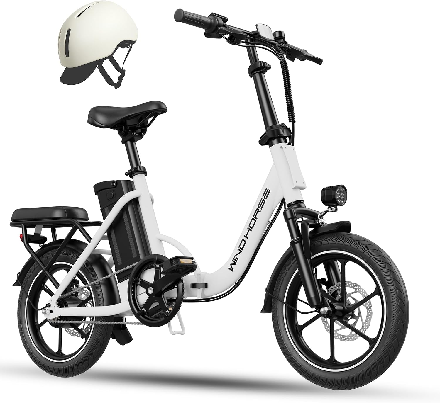 WINDHORSE 16' Folding Electric Bike for Adults, 630W Peak Motor, 20MPH, 19–35 Miles Pedal Assist Range, LCD Display, Dual Disc Brakes, Removable Battery