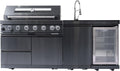 82' Natural Gas Outdoor Kitchen Island - 43-Inch 6-Burner 85,000 BTU Deluxe Stainless Steel Grill Wine Cooler Compact Refrigerator Rotisserie Granite Countertops/Sink,Black