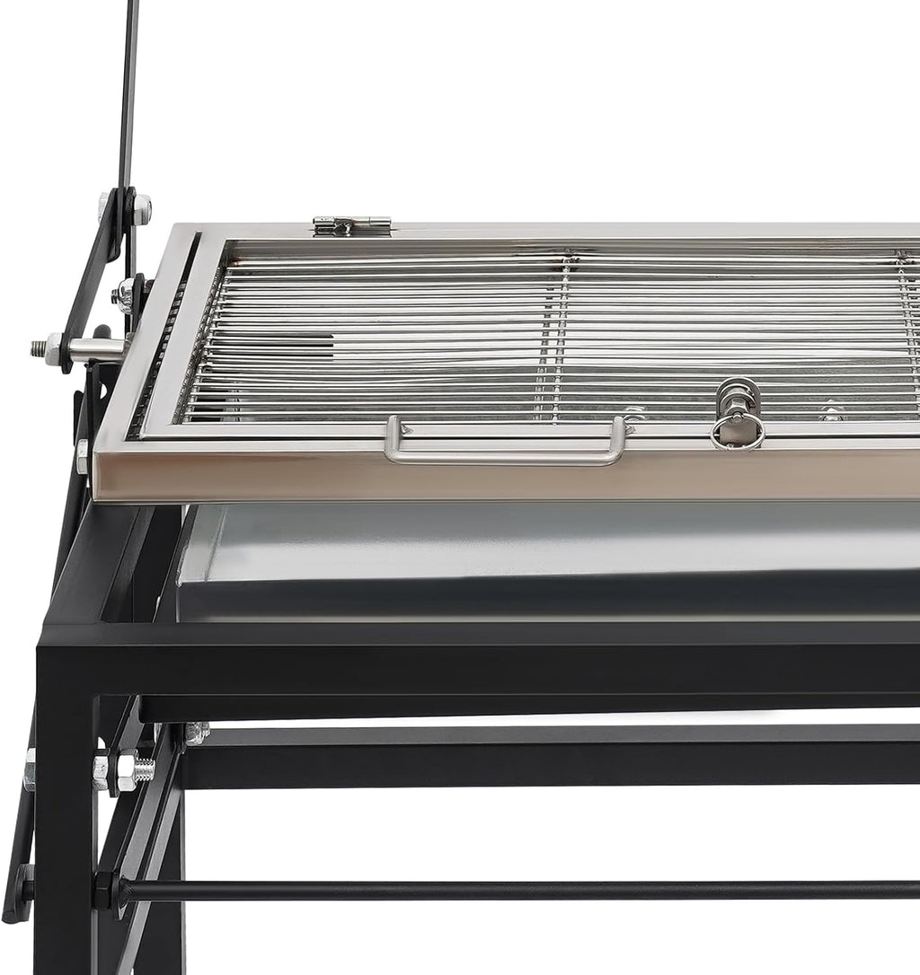 360° Rotating Charcoal Grill with Removable Legs - Portable BBQ Grill for Outdoor Camping, Backyard & Tailgating, Adjustable Height, 2 Lockable Wheels & Side Tray, Easy to Clean & Assemble