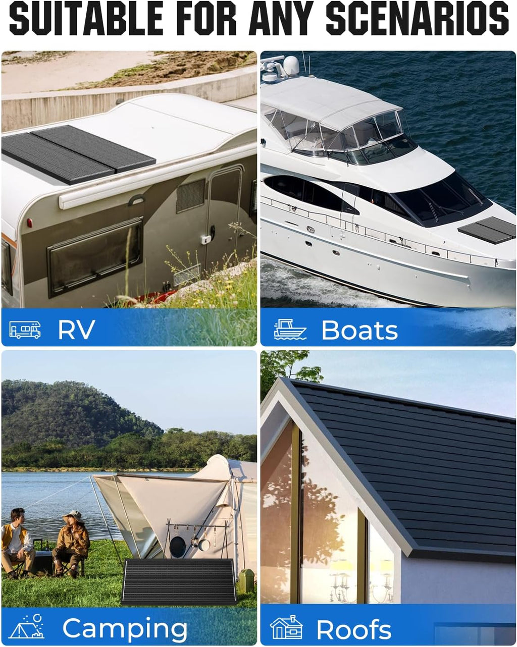 300 Watt Solar Panel, 25% High-Efficiency, 3PCS 100W Solar Panels, 18BB N-Type, Monocrystalline PV Modules, for RV, Marine, Rooftop, Farm and Off-Grid System