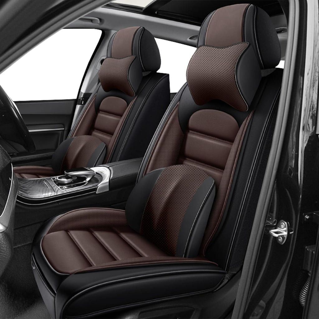 Car Seat Covers for CRV,for Honda CRV 2007-2024 2025,Waterproof Leather Seat Covers,Compatible Airbag,Front Set Comfort Car Seat Protectors for Most Cars(Pillows,Black&Coffee)