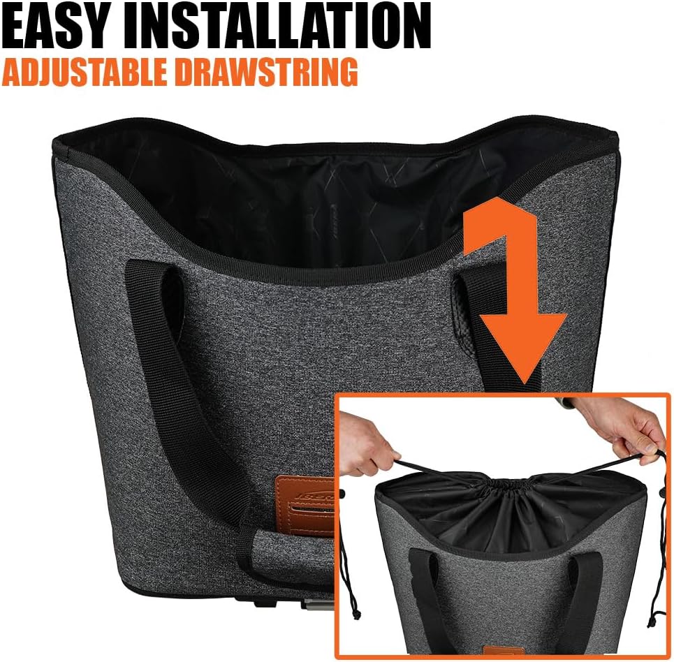 Ibera Bike Bag MIK Shopping Bag 17L - Clip-On bike Bags For Bicycles for Groceries up to 22 lbs (10 kg) - Reusable, Reinforced & Weather-Resistant - Durable Bike Rack bag ONLY FOR MIK RACKS