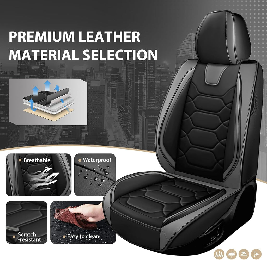 Car Seat Covers Full Set for Honda Civic 2000-2025,Durable Waterproof Luxury Universal,Easy to Install Napa Leather Cover Set for Cars,Full Seats,Black Gray