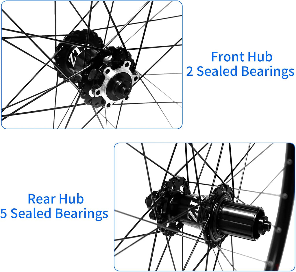 26'/27.5'/29' Mountain Bike Wheelset，Ultralight Aluminum Alloy Rim 32H High Strength Bike Wheels， Quick Release Disc Brake MTB Wheel Set， Compatible 7-12 Speed Cassette