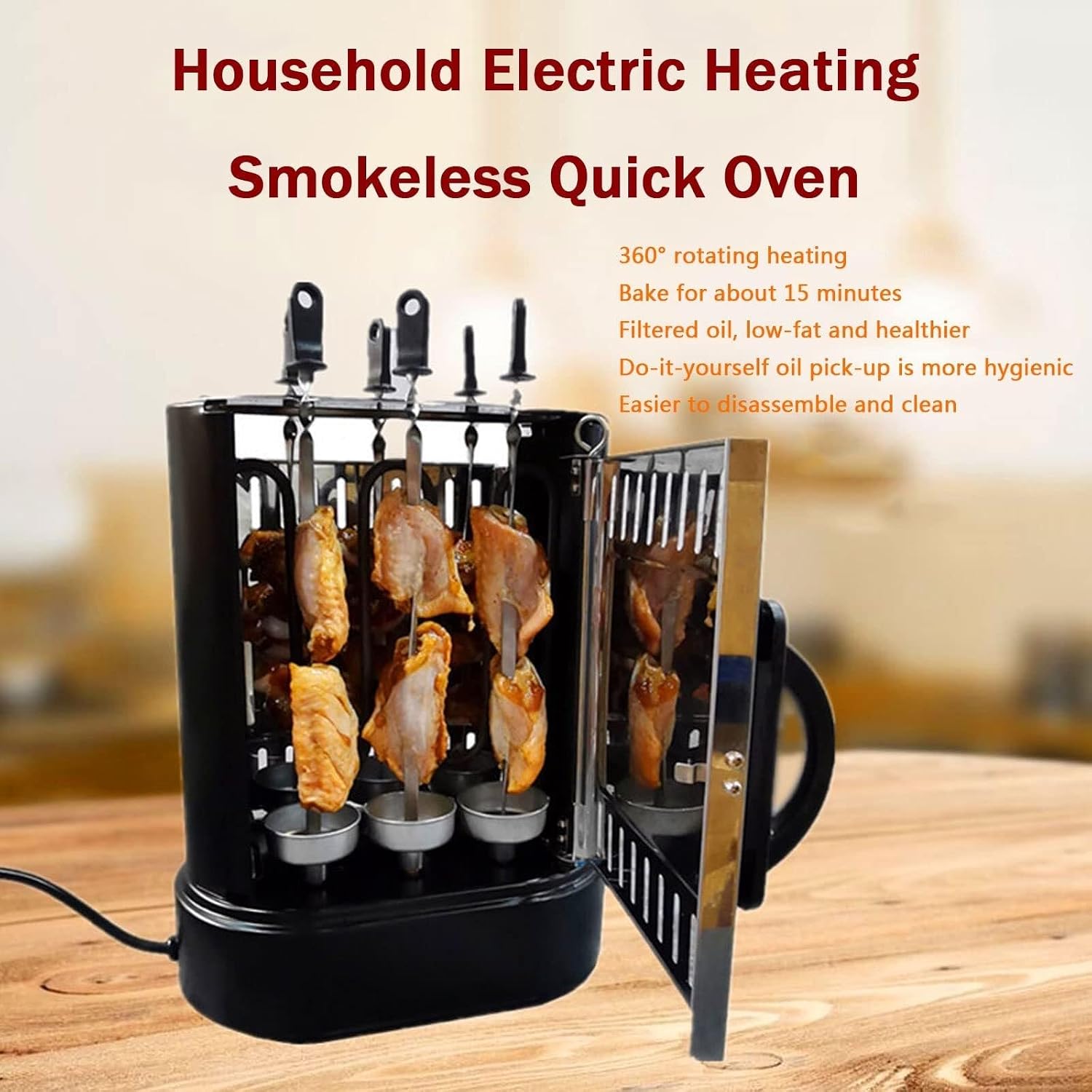Electric Multi-Function Smokeless Vertical Rotisserie Oven, Automatic Rotating BBQ Grill for Home Use, Shawarma, Kebabs, Vegetable & Meat Roasting, Countertop Cooker