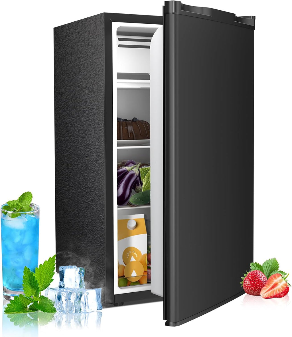 Electactic 3.2 Cu.ft Mini Fridge with Freezer, Compact Refrigerator with Reversible Single Door, Adjustable Thermostat, Low Noise, Energy Efficient for Office, Dorm, Bedroom, Apartment (Black)
