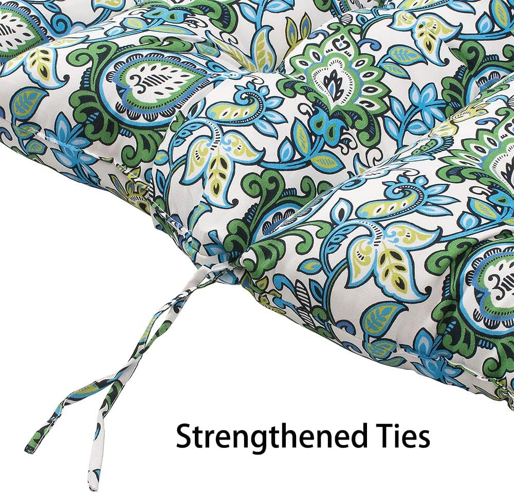 Magpie Fabrics Indoor Outdoor Tufted High Back Chair Cushion Set of 2, Waterproof All-Weather Deep Seating Rocking Chair Patio Garden Chaise Lounge Sun Lounger Chair Cushions(Botanical Blue Green)