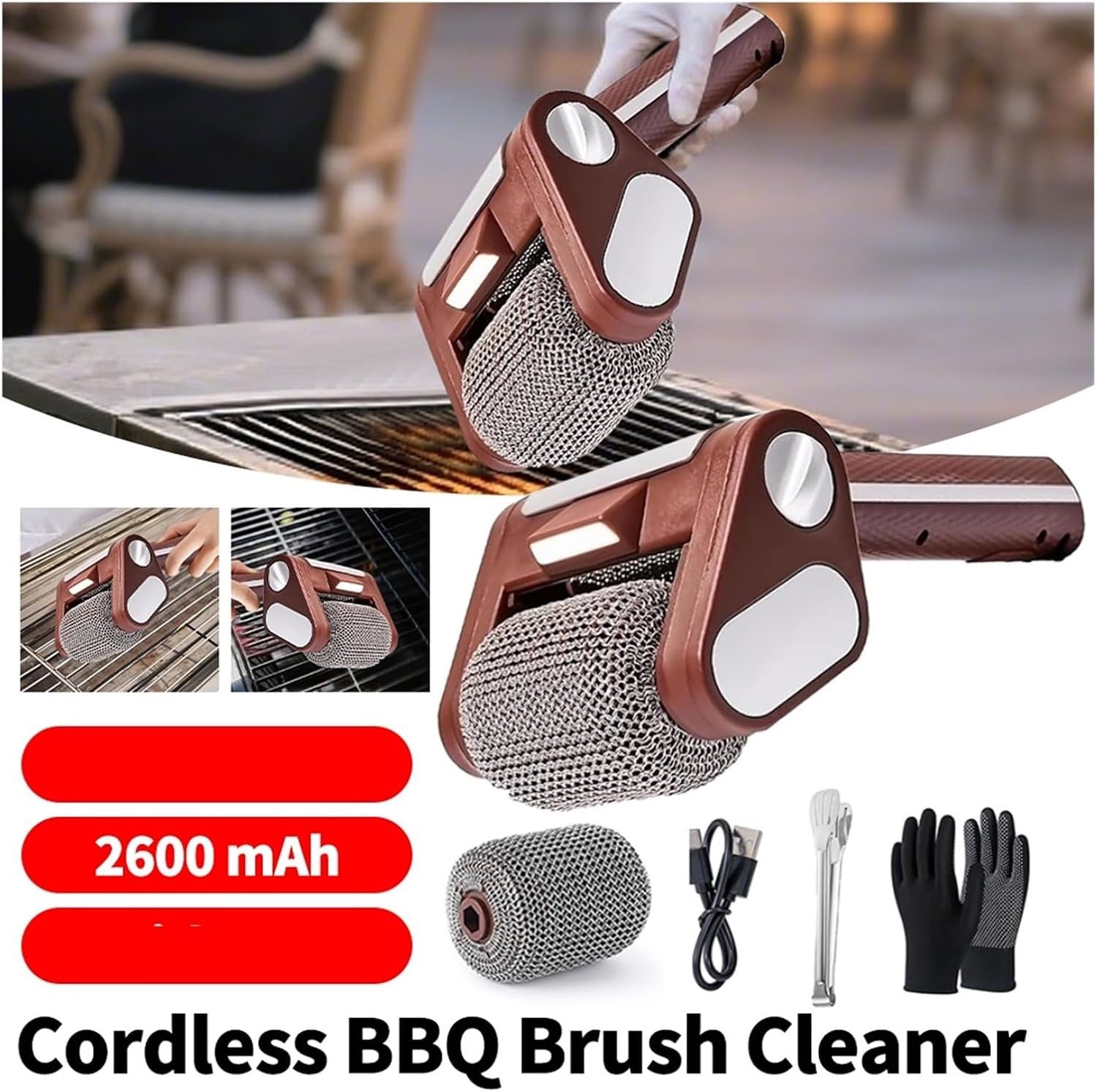 Fit for Electric Stainless Steel Roller Grill Cleaner Brush with Brush Heads and Lights for BBQ Cleaning(Set B)