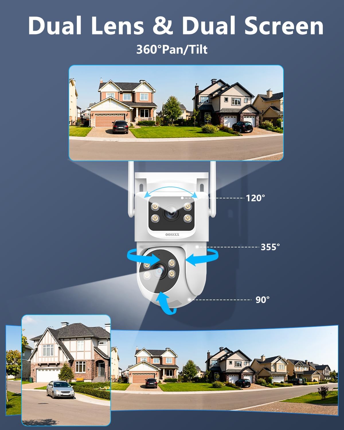 OOSSXX (2026 New) Dual Lens Wireless Security Camera System 4MP, 16CH WiFi NVR with 8 Cameras & 3TB HDD, Fixed + PTZ Pan Tilt, 130° Wide Angle, 2-Way Audio, No Monthly Fee