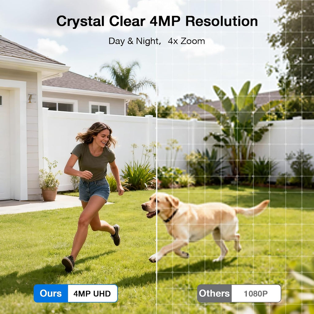 Aume 4MP Security Cameras Outdoor Wireless, No Subscription, 2-Cam Kit, Solar-Powered, Home Security Camera System with 360° Pan & Tilt, Color Night Vision, Easy Setup, 5GHz & 2.4GHz Router Compatible