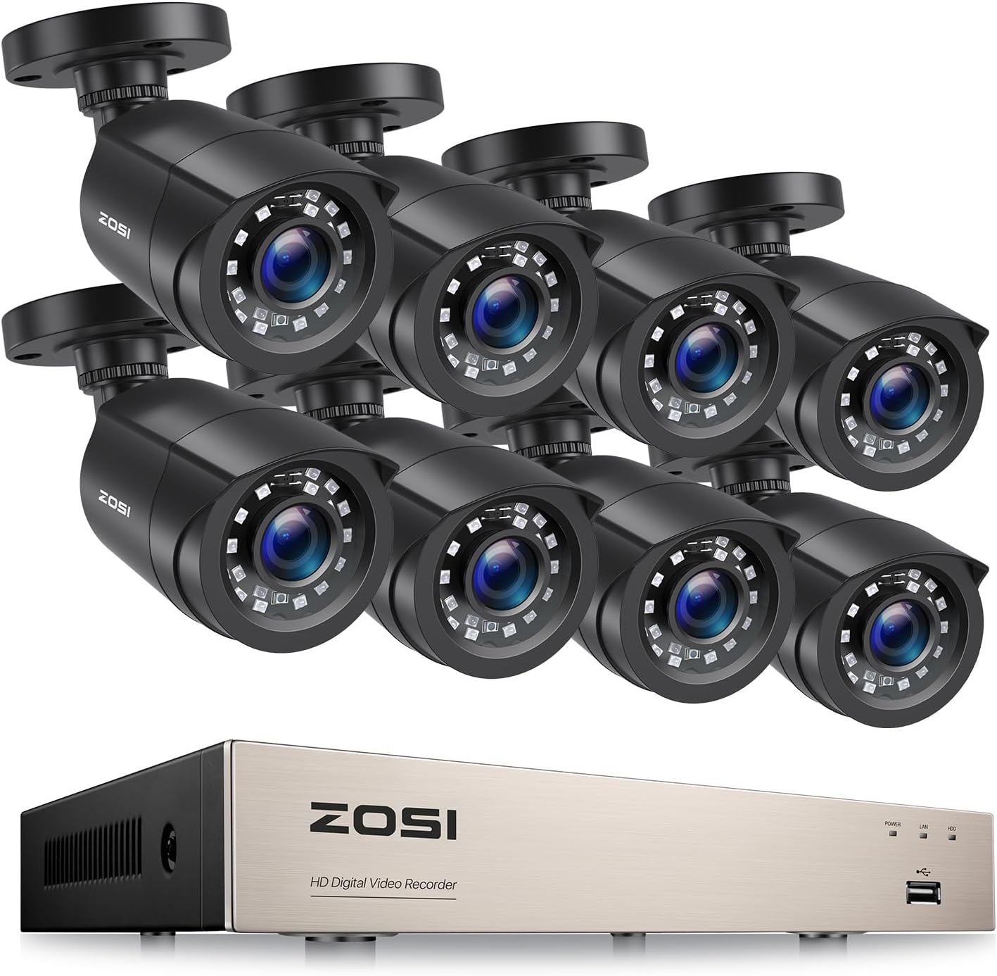 ZOSI 3K Lite 8CH Home Security Camera System Outdoor Indoor, 5MP Lite 8 Channel CCTV DVR, 8pcs 1080P 1920TVL Bullet Cameras (No HDD)