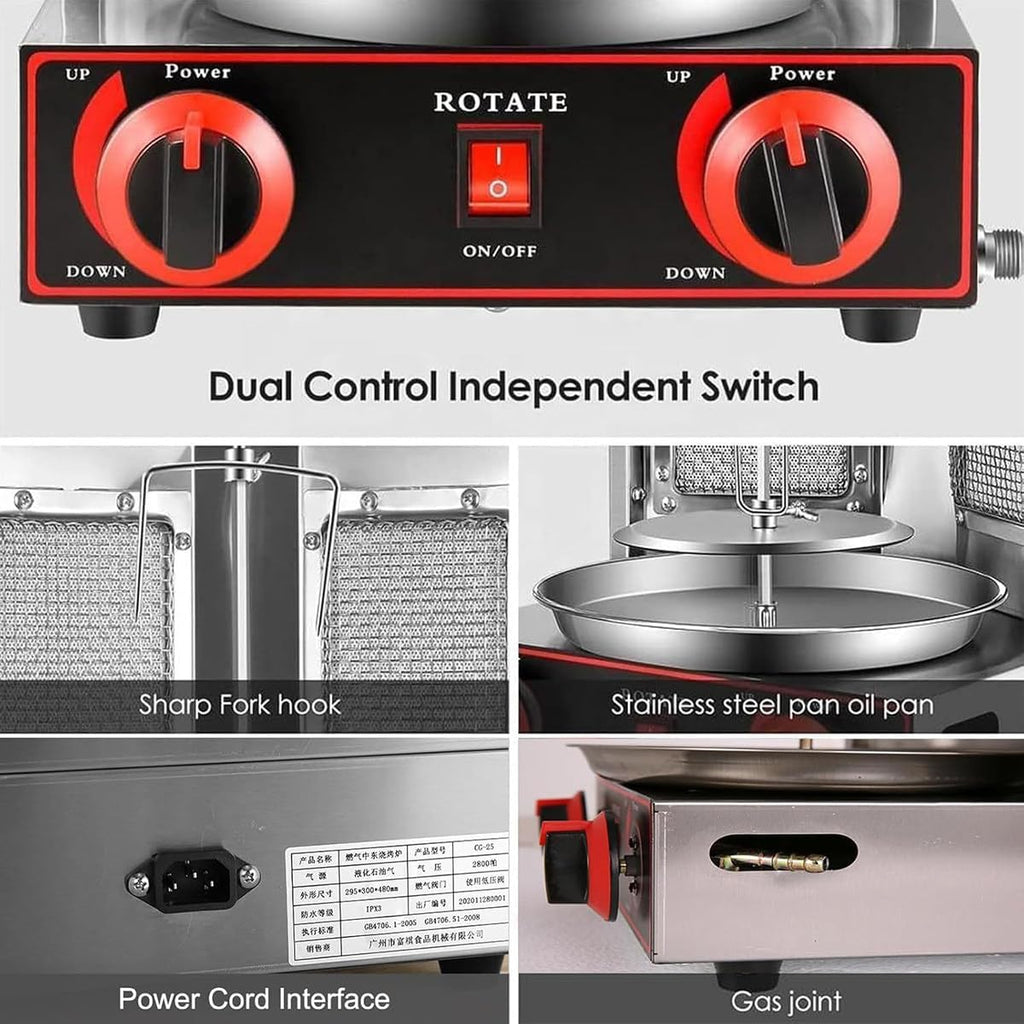 Vertical BBQ Machine Commercial, 360° Rotating Gas Kebab Grill Machine, Adjustable Temperature, Easy to Clean, for Grilling Meat