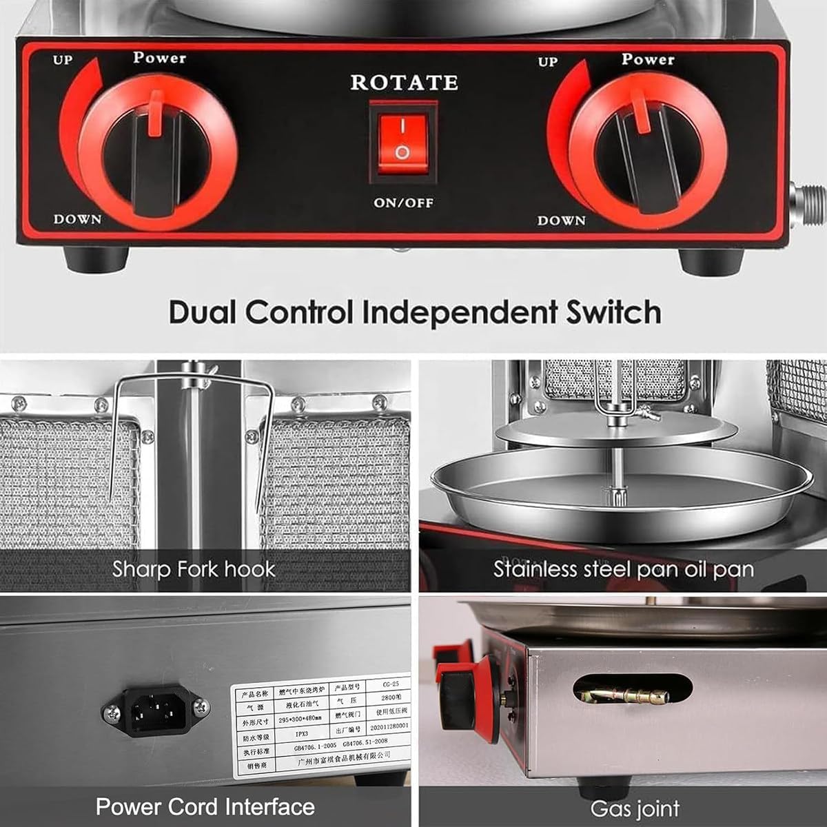 Vertical BBQ Machine Commercial, 360° Rotating Gas Kebab Grill Machine, Adjustable Temperature, Easy to Clean, for Grilling Meat