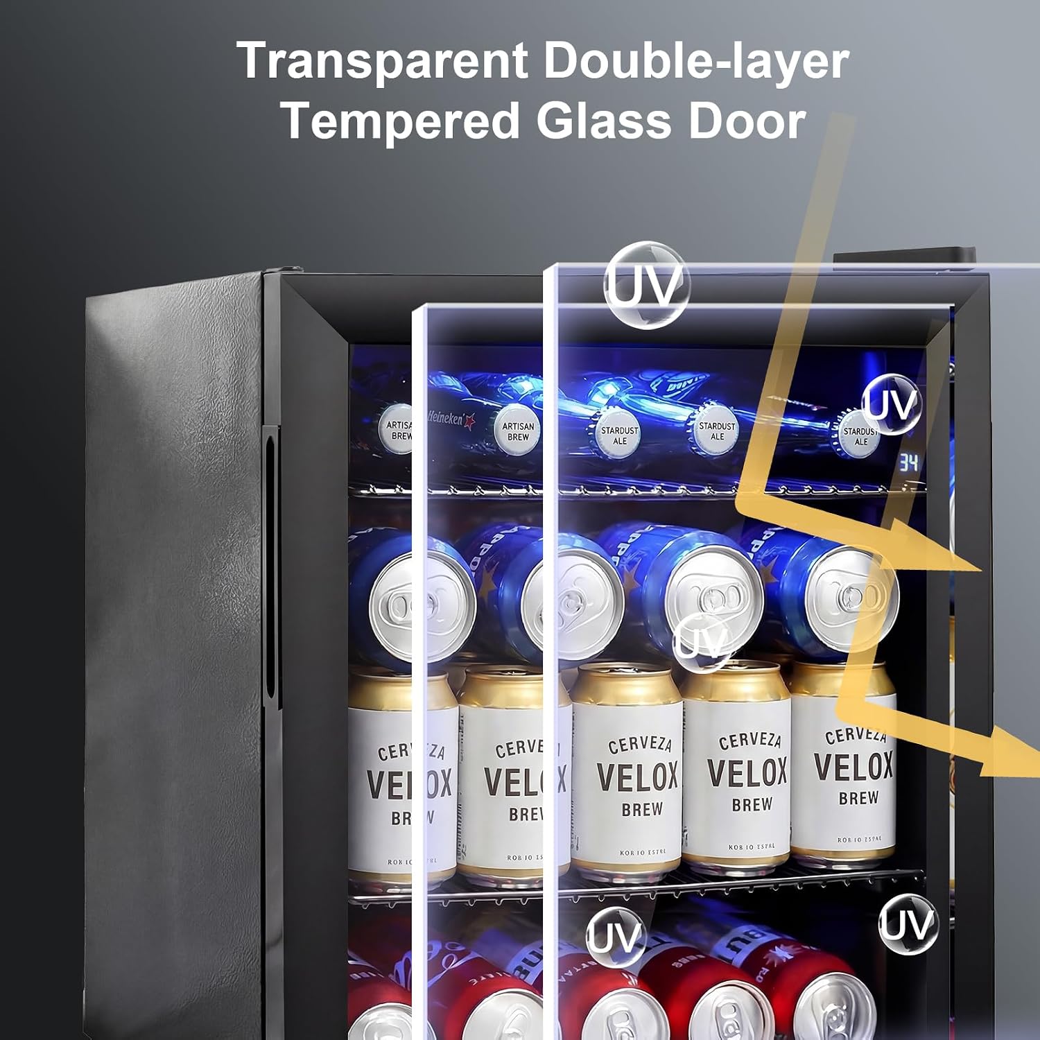 Mini Beverage Refrigerator - Small Beverage Fridge with Glass Door for Soda Beer Wine – Countertop Drink Cooler for Home, Dorm, Office or Bar, Electronic Temperature Control，1.4cu.ft.Black
