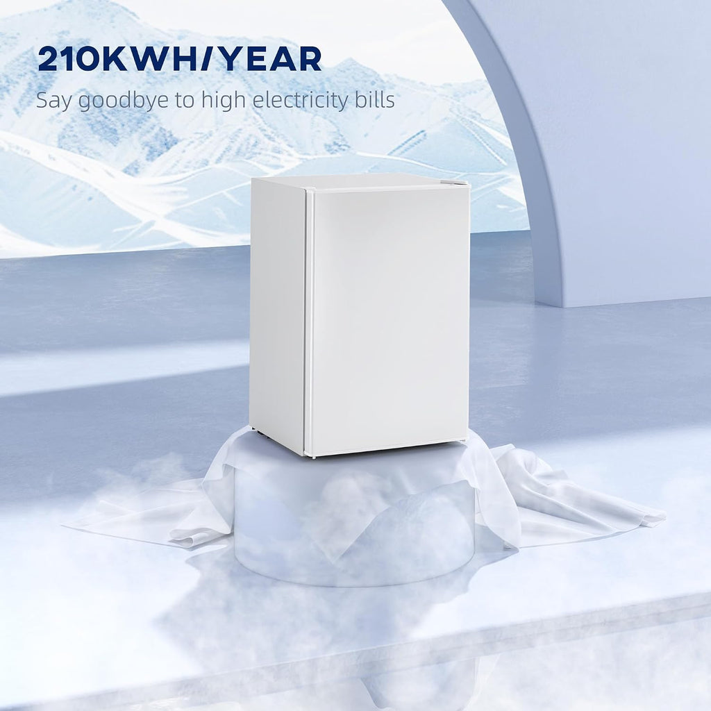 HOMCOM 2.5 Cu.Ft Mini Fridge with Freezer, Single Door Small Refrigerator with Adjustable Thermostat Energy-efficient Low Noise, Mini Refrigerator for Bedroom, Dorm, Office, White