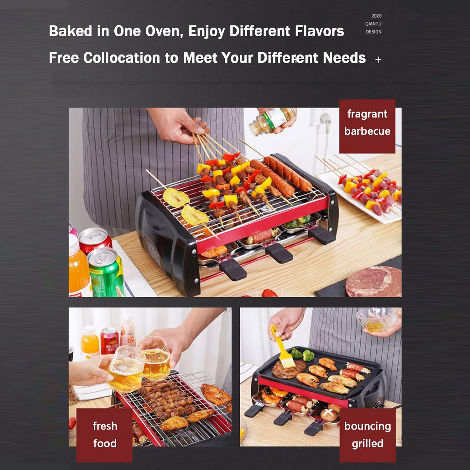 Health BBQ Grill Electric Double Layer with Adjustable Temperature and Drip Tray, Indoor Kitchen Dining Tabletop Griddle BBQ Barbecue Smoke-Free Grill Stove for Kitchen Dinner Festival Cooking,L