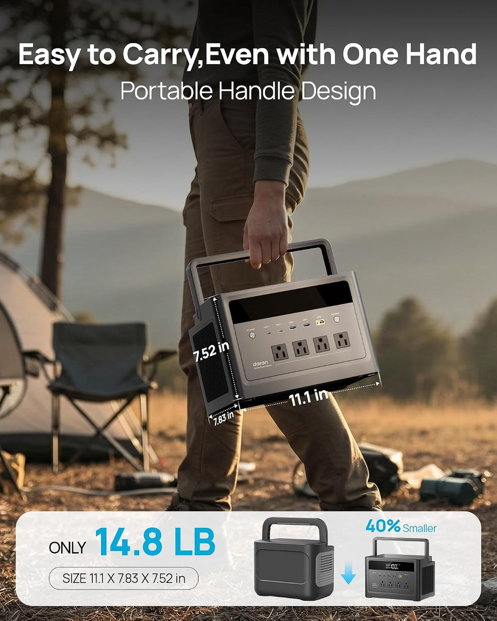 2026 Portable Power Station 1000W (Surge 2000W), 576Wh LiFePO4 Battery Solar Generator, Power Bank 110V Pure Sine Wave AC Outlet with PD 100W USB-C Fast Charging for Home Use, Hurricane Emergency, RVs