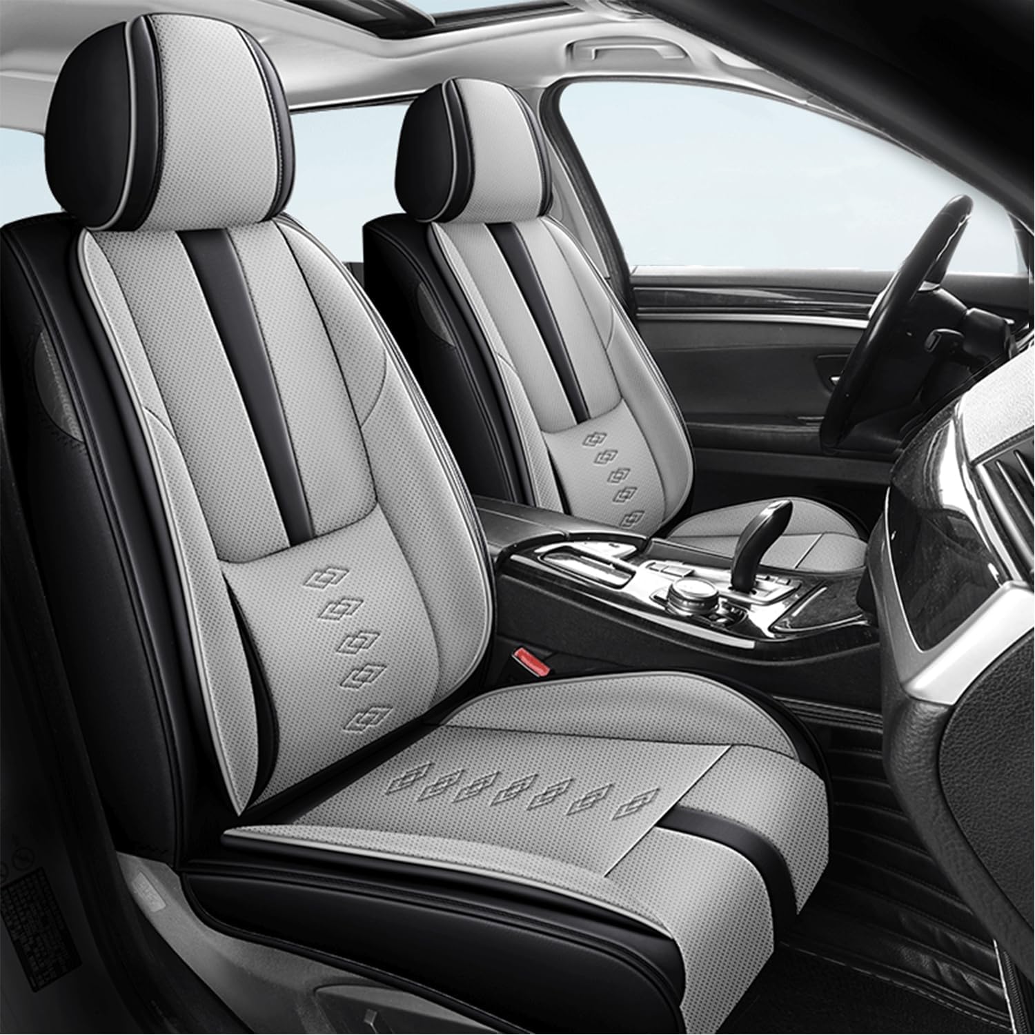 Car Seat Covers for Grand Cherokee L,for Jeep Grand Cherokee L 2021-2024,Leather Front Seat Covers,Airbag-Compatible Car Seat Protectors,Waterproof Seat Cover for Cars(Black+Gray,2PCS Only)