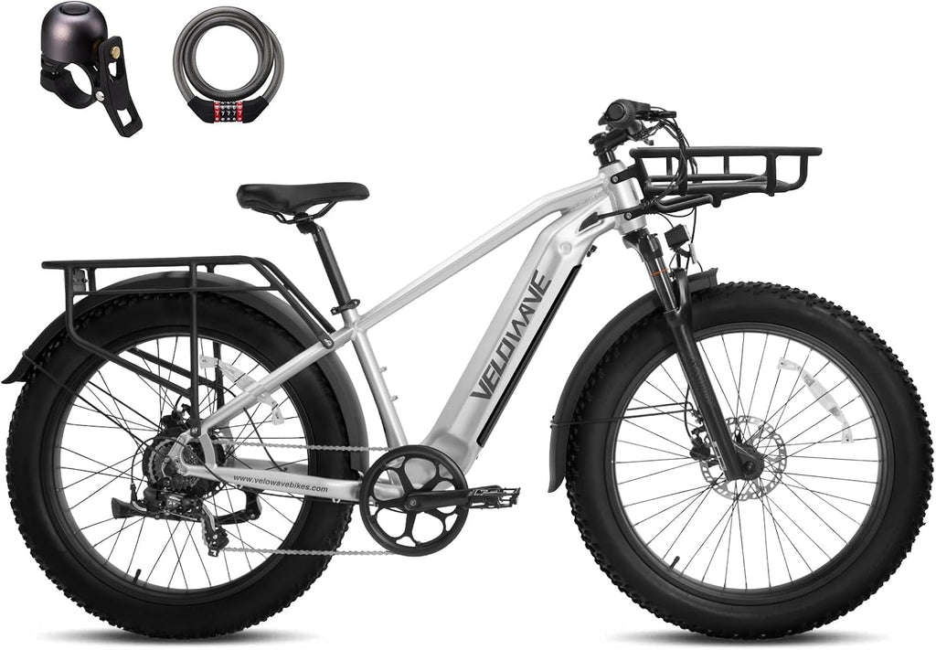 VELOWAVE Electric Bike for Adults Peak 1200W BAFANG Motor 28MPH Mountain Ebike 48V 15AH Removable LG Cells Battery 26'' Fat Tire E Bike Shimano 7-Speed