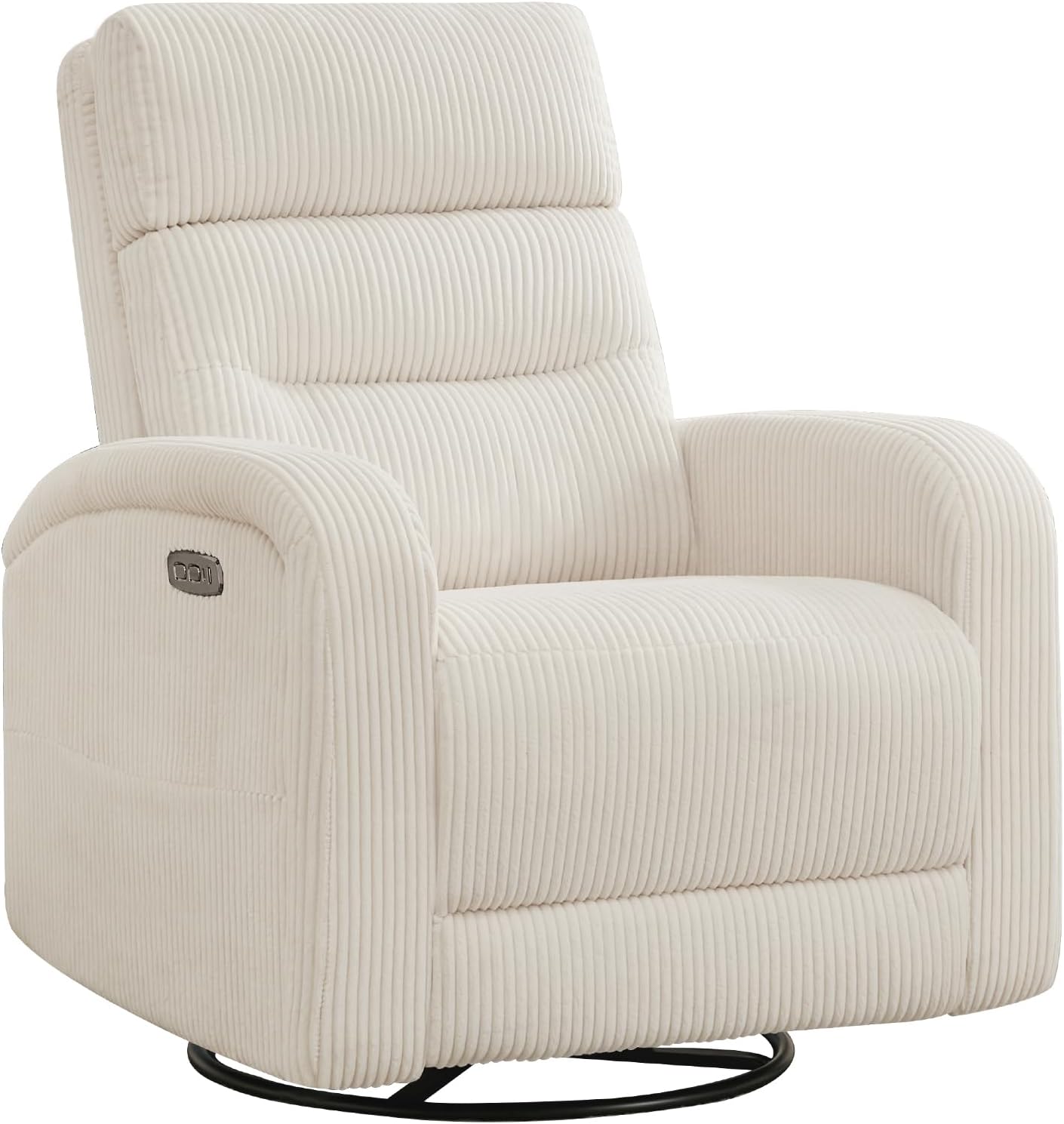 Power Swivel Rocker Recliner Chair for Nursery, Swivel Reclining Rocking Chairs, Electric Glider for Living Room, Upholstered Recliner Chairs for Bedroom, Corduroy White