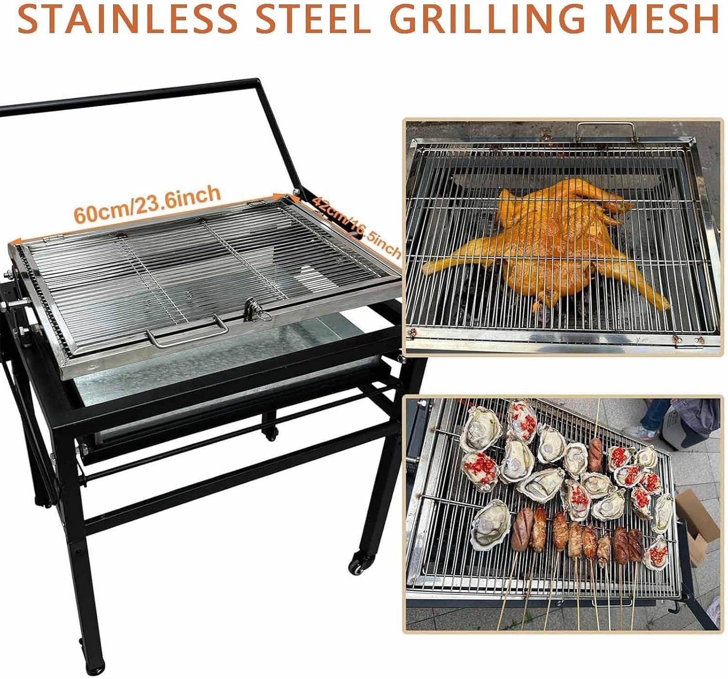 Portable Camping Charcoal Grill Outdoor,Stainless Steel Grill w/360 Degree Rotating Cooking Grid,Folding Barbecue Grill for Backyard Garden