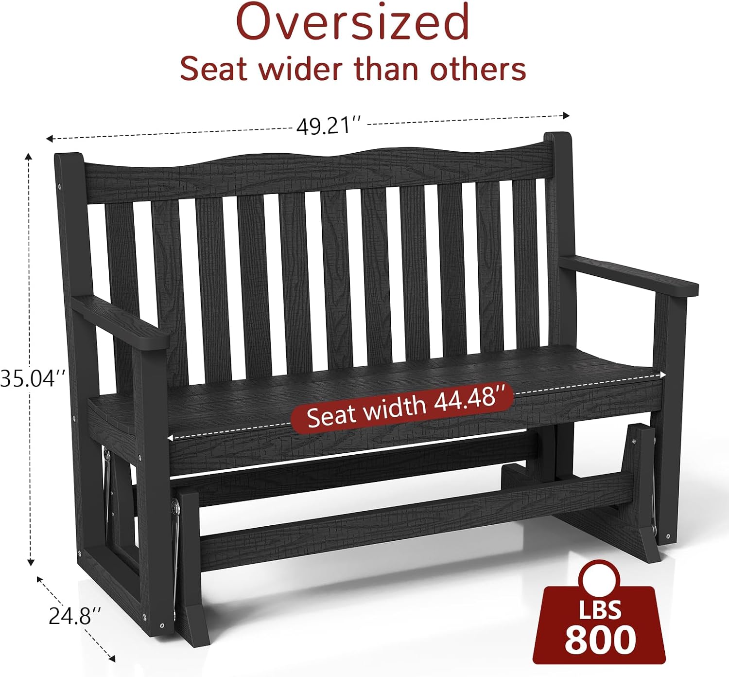 Stoog Outdoor Glider, All-Weather HIPS 2 Person Patio Glider Bench with 800 lbs Weight Capacity, Never Fade or Rot, for Garden, Backyard, Porch, and Deck, Black