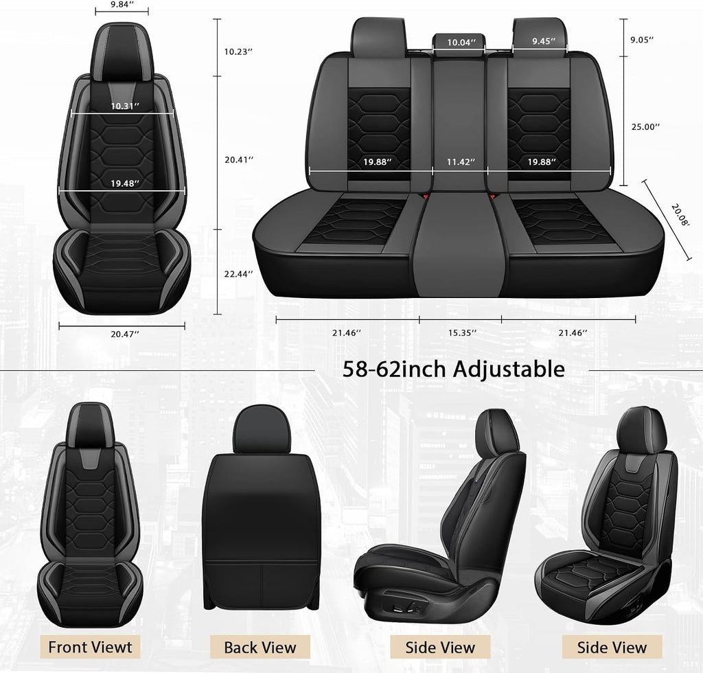 Car Seat Covers Full Set for Honda Civic 2000-2025,Durable Waterproof Luxury Universal,Easy to Install Napa Leather Cover Set for Cars,Full Seats,Black Gray