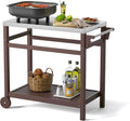 TORVA Outdoor Prep Grill Carts, 303 Stainless Steel Tabletop with High Load Capacity Portable BBQ Table, HDPE Durable Frame 2-Tier Storage Cart, Brown