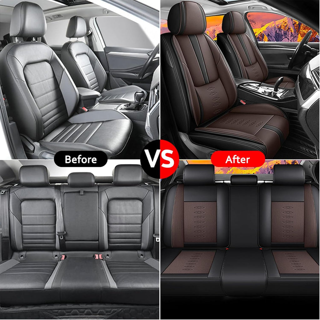 Leather Seat Covers for Jaguar XJ8 2000-2008,Premium Car Seat Covers Full Set,Waterproof Car Seat Protectors with Airbag,Comfort Interior Cover Seats for Cars(Black+Brown)