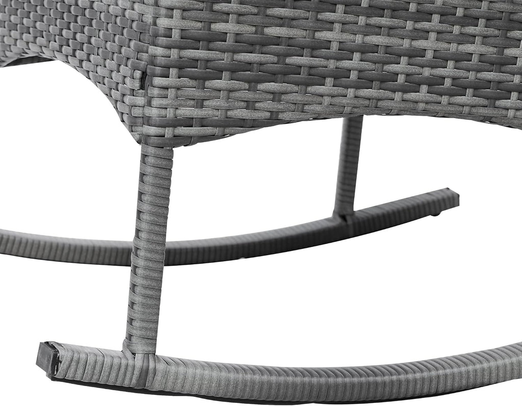 Outsunny 3 Piece Patio Rocking Chair Set, 2 PE Wicker Rocking Chairs, Cushioned, 1 Two-Tier Wood Slat Coffee Table, Rattan Front Porch Furniture, Gray