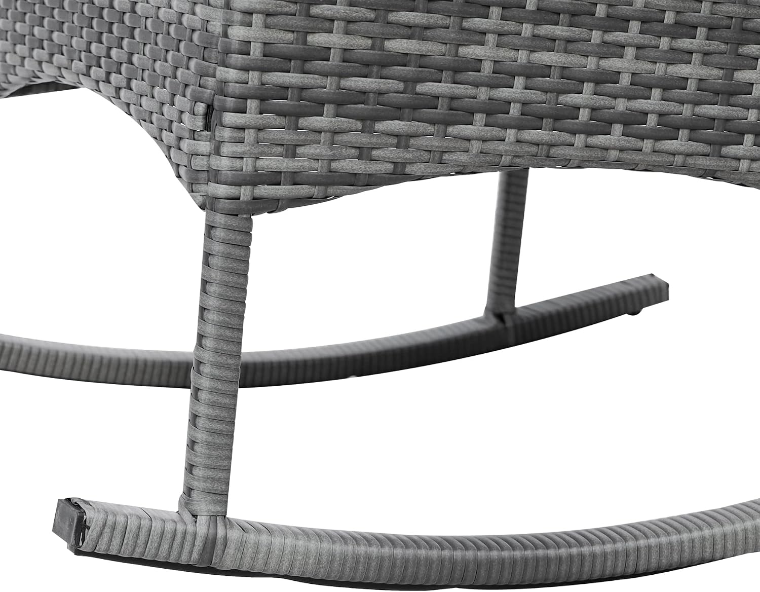Outsunny 3 Piece Patio Rocking Chair Set, 2 PE Wicker Rocking Chairs, Cushioned, 1 Two-Tier Wood Slat Coffee Table, Rattan Front Porch Furniture, Gray