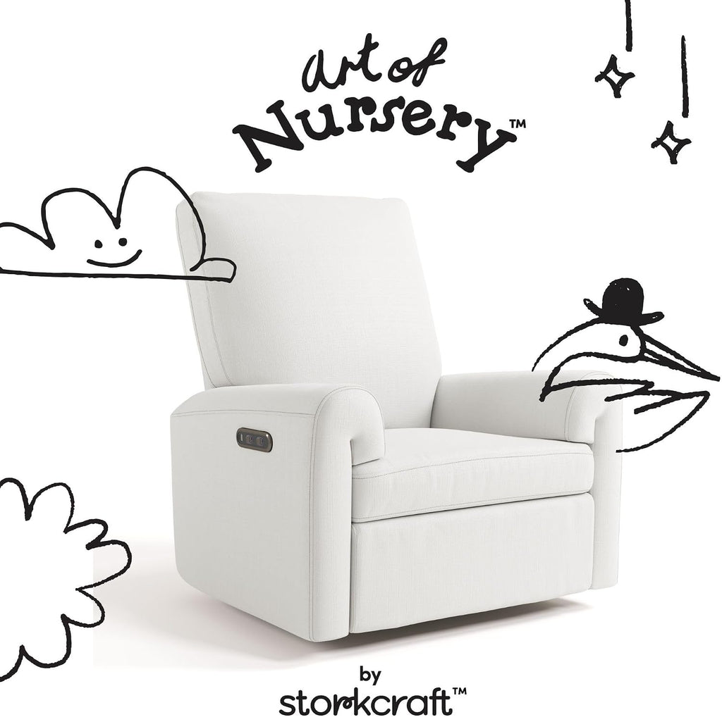 Storkcraft Sorrento Deluxe Power Recliner Swivel Glider – Premium Electronic Nursery Rocking Chair, Oeko-TEX 100 Certified, Includes Dual-USB Charging Port with USB-A & USB-C (Ivory Basketweave)