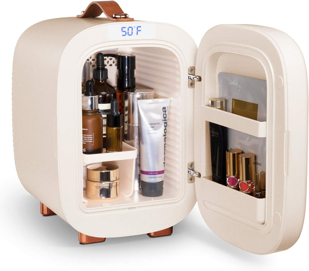 QUBI Mini Fridge, Professional Skincare Fridge, Mini Cosmetics Makeup Fridge, Compact Fridge 5 Liter (Cream White)