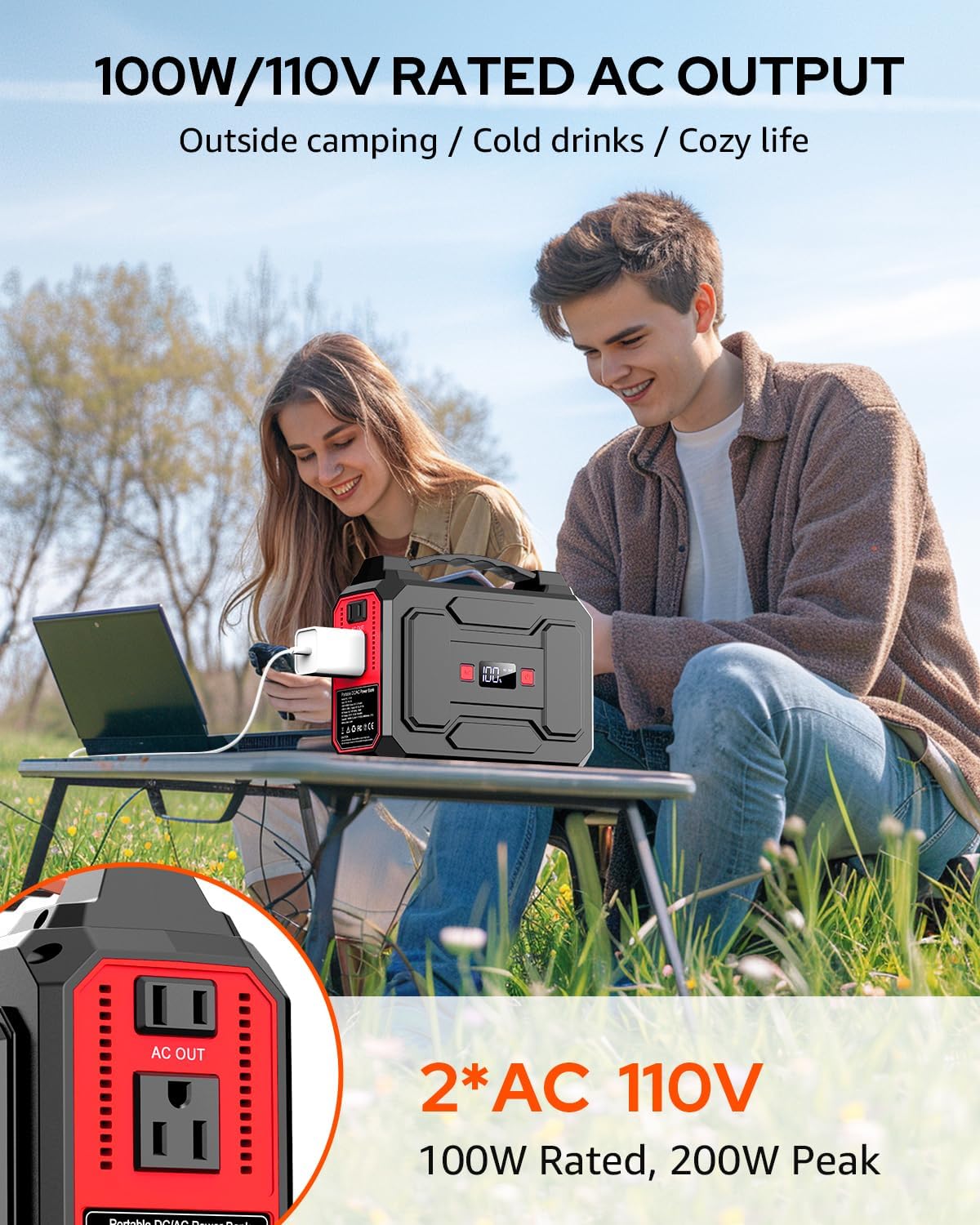 Solar Powered Generator 100W, Portable Solar Generator Power Station with Solar Panels 40W Included and 5 Watts USB Led Light Bulb