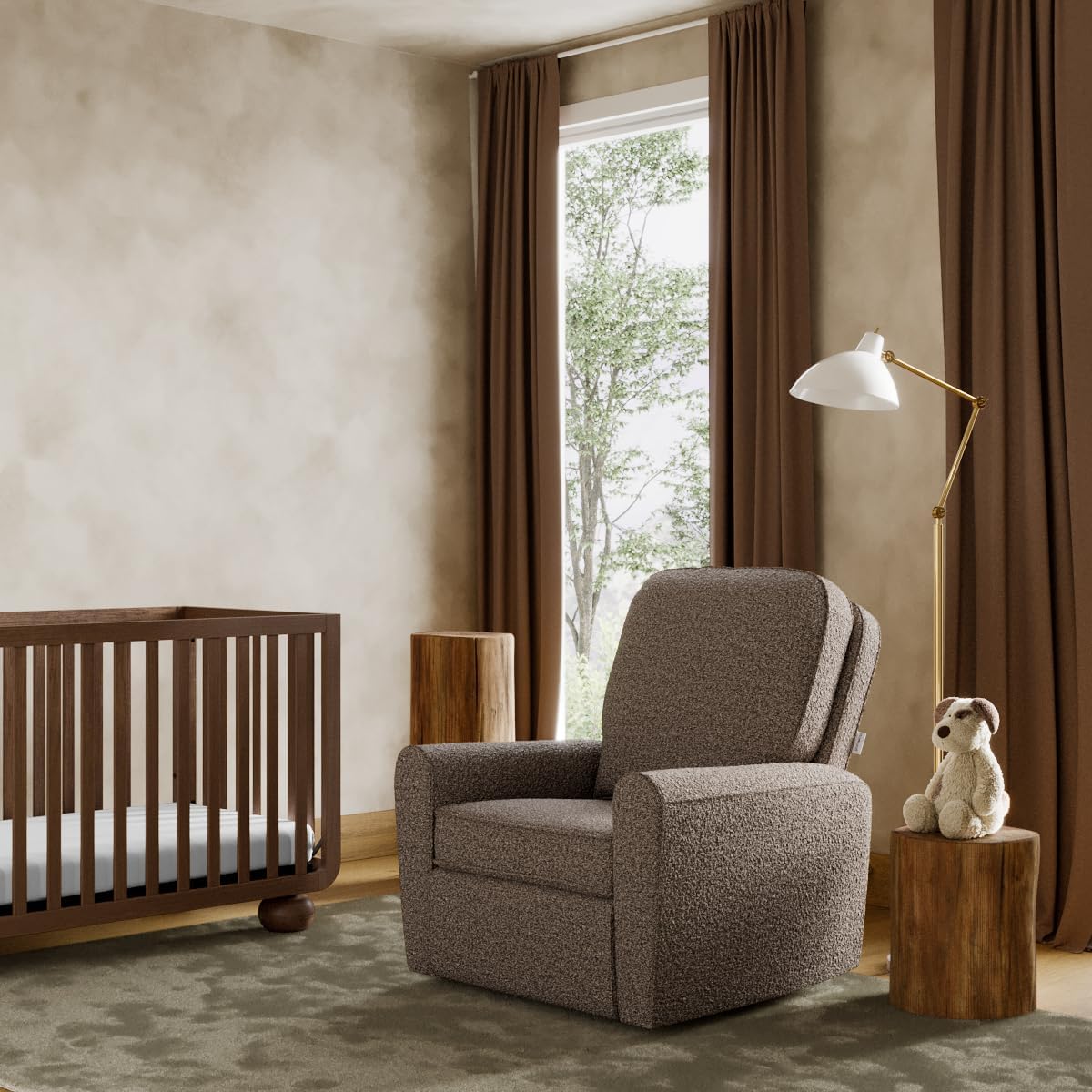 Storkcraft Amalfi Deluxe Power Recliner Swivel Glider – Premium Electronic Nursery Rocking Chair, Oeko-TEX 100 Certified, Includes Dual-USB Charging Port with USB-A & USB-C (Mountain Brown Boucle)