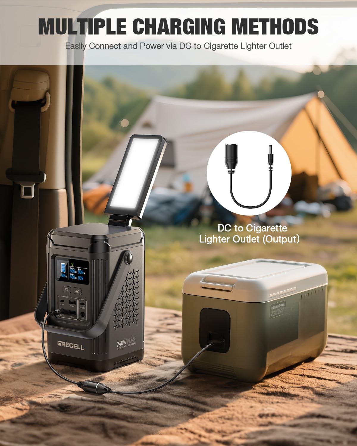 GRECELL 240W Portable Power Station with 120W Solar Panel, 24% High Efficiency 153.6WH Solar Generator, LiFePO4 Battery Dual Way 100W PD, Portable Power Bank with Integrated Stand for Outdoors Travel