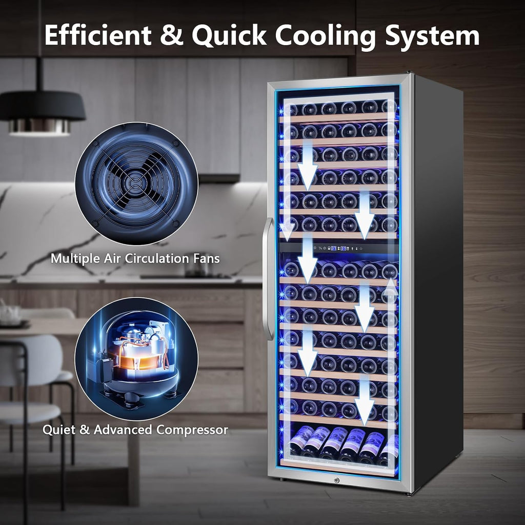 Velivi 24' Wide Dual-Zone Wine Fridge 154-Bottles, Tall Freestanding/Built-in Wine Cooler Refeigerator, Large Capacity Dual Zone Wine Cellar For Wine Collection, Low Noise and Fast Cooling