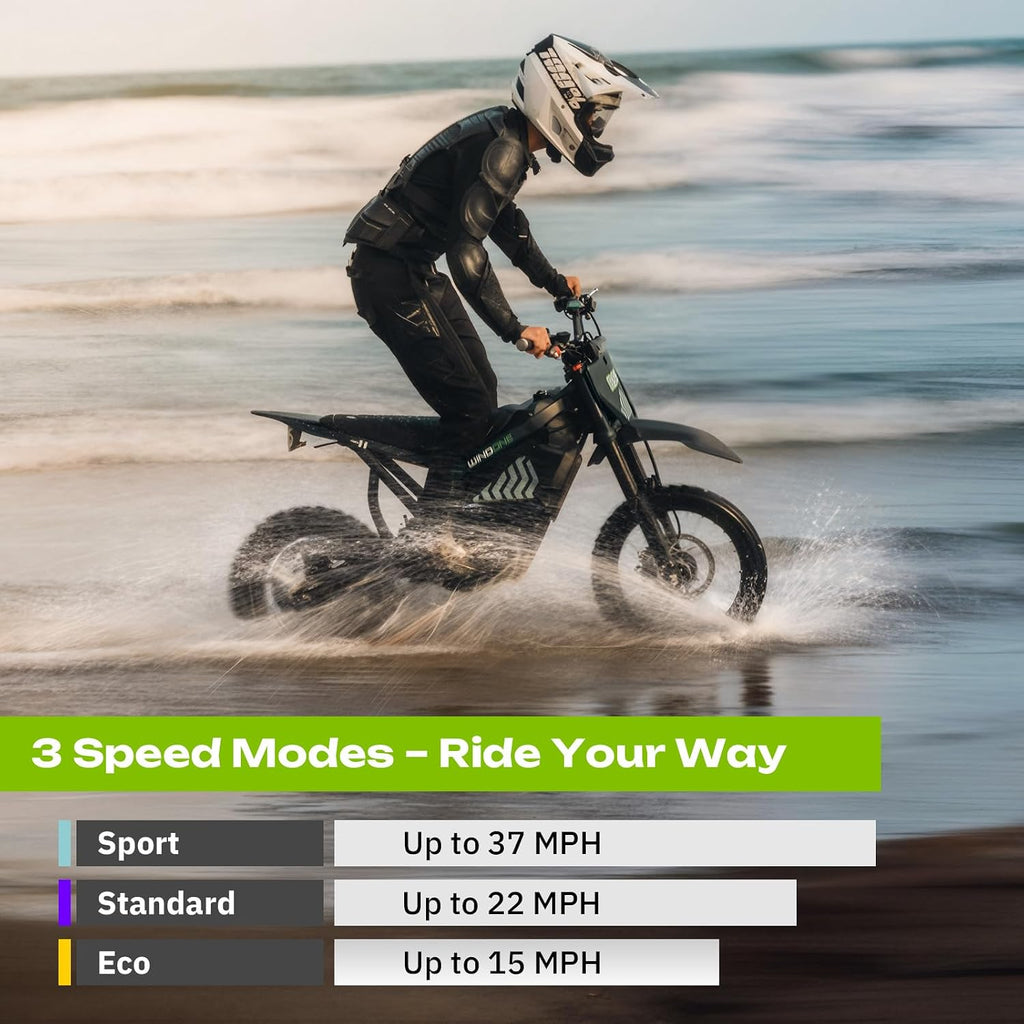 Windone RS5 Electric Dirt Bike for Teens & Adults (13+), Up to 37 MPH, 45 Miles Range, 2200W Peak Motor, 14'/12' Off-Road Tires, Hydraulic Suspension, 3-Speed Modes Electric Motorcycle