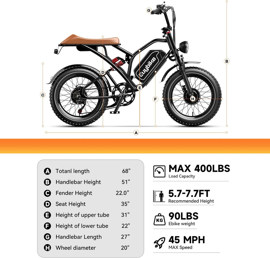 EUYBIKE Electric Bike for Adults, 2000W/3000W Peak Single/Double Motor with 48V/52V 25AH/30AH Battery, 20'x4.0' Fat Tires 35MPH/37MPH Ebike, Dual Hydraulic Disc Brake Full Suspension Electric Bicycle