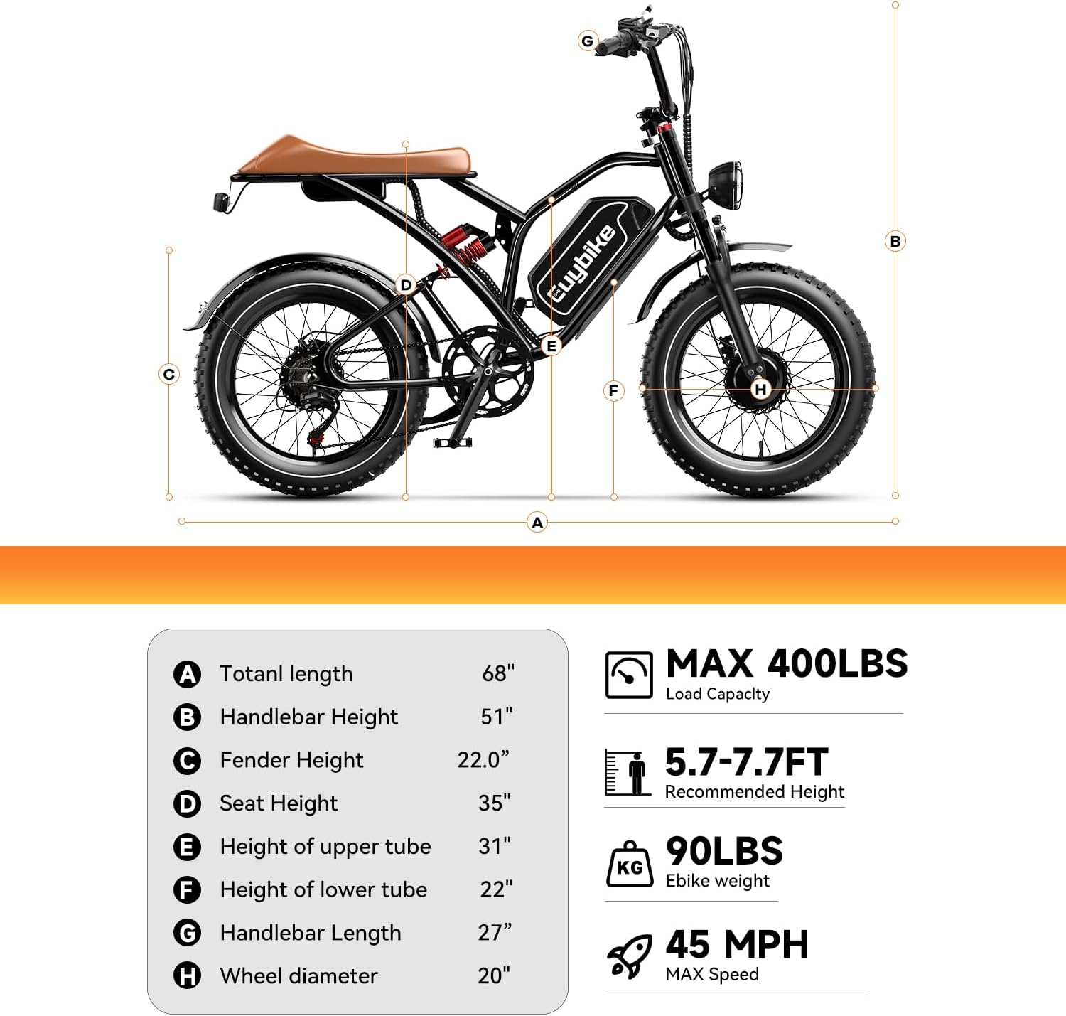 EUYBIKE Electric Bike for Adults, 2000W/3000W Peak Single/Double Motor with 48V/52V 25AH/30AH Battery, 20'x4.0' Fat Tires 35MPH/37MPH Ebike, Dual Hydraulic Disc Brake Full Suspension Electric Bicycle