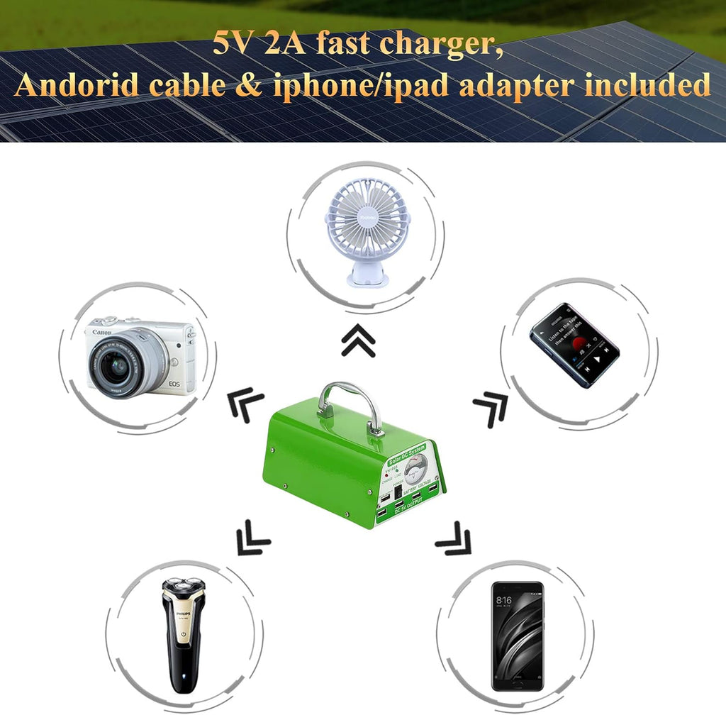 Solar Lights for Inside, 4 Bulbs Solar Shed Lights with On Off Switch, 30W Solar Panel Kit 115WH Backup Battery with Phone Charger, AC to DC Adapter, Home Solar Power System Complete Kit