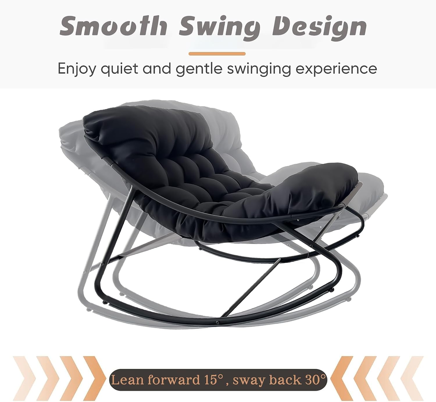 Oversized Patio Rocking Chair with Ottoman, Comfy Lounge Rocker Chair, Outdoor and Indoor Rocking Chairs with Deep Cushion, Metal Egg Chair for Living Room Porch Garden Balcony(Black1)